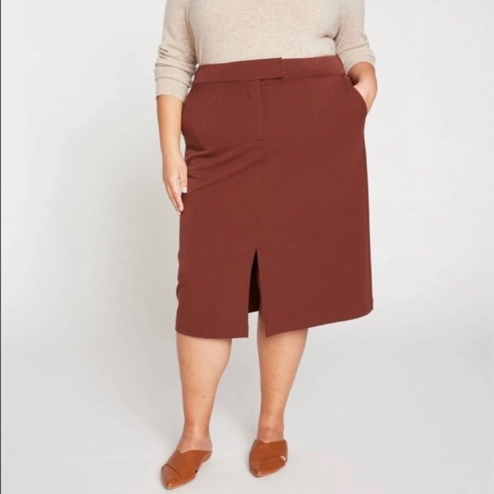 Universal Standard Devon Twill Pencil Skirt Mocha Brown Large 20-22 Front Slit